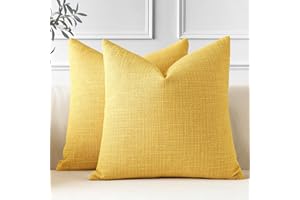 JOTOM Juego de 2 Fundas de Cojín 45x45 cm Lino Amarillo Fundas de Almohada Decorativas 18x18 Pulgadas Cuadradas Funda de Cojín Decoración del Hogar para Sofá Cama