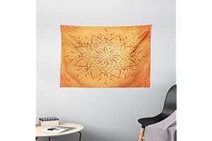 ABAKUHAUS Blatt Wandteppich, Orange arabische Mandala, Wohnzimmer Schlafzimmer Heim Seidiges Satin Wandteppich, 150 x 100 cm, Orange