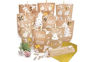 AMARI ® Calendrier de l'Avent à remplir - 24 Sacs en papier (avec carte) à réaliser à Noël - Sacs en papier avec autocollants numérotés