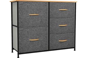 ‎YITAHOME YITAHOME kommode mit Schubladen, Schrank mit 5 Schubladen aus Stoff, Aufbewahrungskommode Industrial Stil für Schlafzimmer, Wohnzimmer,Flur, Dunkelgrau Aufbewahrungsschrank