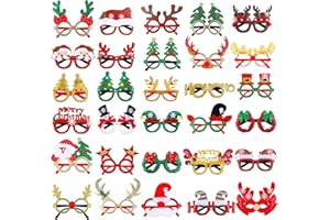 Fovths 30 Pieces Christmas Glitter Party Glasses Frames Christmas Costume Eyewear Party Accessory Supplies Antlers Reindeer Snowman Eyeglasses for Xmas Party