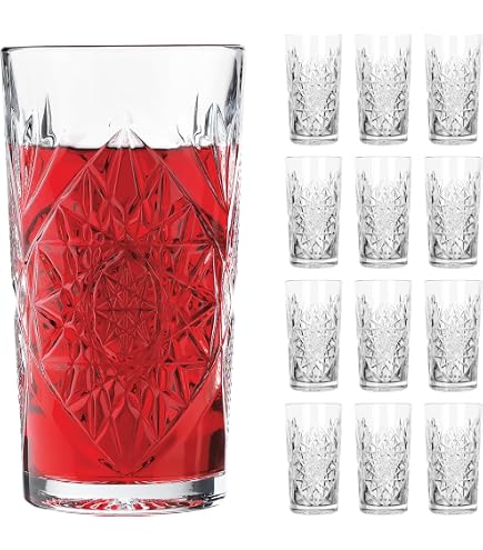 Libbey Hobstar Lot de 4 verres à long drink, à cocktail, à eau, à jus - 470 ml - Verre mat et transparent - Connu dans les hôtels et bars les plus