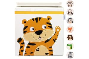 GLÜCKSWOLKE Kinder Aufbewahrungsbox - 15 Motive I Spielzeugkiste mit Deckel für Kinderzimmer I Spielzeug Boxen Tiger (33x33x33) Aufbewahrung im Kallax Regal I Dschungel Safari Kiste (Ronja Raubtiger)