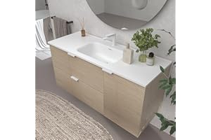VARO BATH | Mueble de baño suspendido colección Vito - Color Alcatraz (2 Cajones + 1 Puerta) (Lavabo Blanco, 90cm de Ancho)