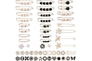 PYSEOSISE Botones de Broche, 52 Piezas Broches de Mujer, Elegantes Broche de Perlas de Imitación Clips de Chal Broche de Seguridad para Camisa Vestido Falda Sombrero Jersey Bolsas