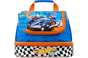 Get Trend Hot Wheels Lunch Bag for Kids Insulated Lunch Box with Compartments Double Decker Snacks Food Carrier for School Travel Picnic Cooler Bag (Blue Hot Wheels)