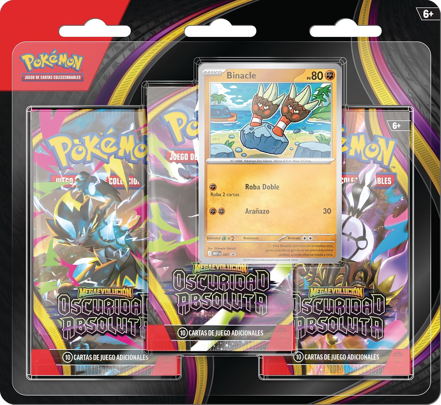 Pokémon: Blíster de 3 Sobres de Mejora de Megaevolución-Oscuridad Absoluta (1 Carta holográfica de promoción y 3 Sobres de Mejora)