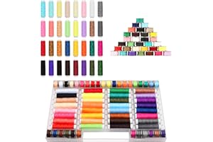 Kurtzy Mini Bobines de Fil pour Machine a Coudre avec Boîte de Rangement (Lot de 64) - Bobines de 20 et 40 Mètres - Fil Polyester de Couleurs Assorties pour Broderies à la Machine et à la Main