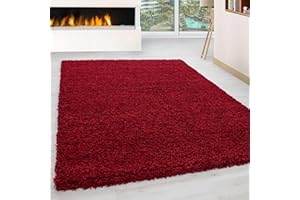 Miovani Hochflor Teppich 140x200 cm Rot - Besonders weicher Shaggy Teppich in vielen Farben & Größen für Dein gemütliches Zuhause - Teppich Wohnzimmer & Schlafzimmer
