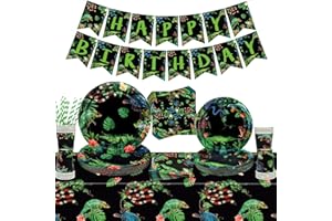 YWEDIIM Reptile Birthday Party Supplies, Including Happy Birthday Banner, Plate, Napkins, Cups , Tablecloth, for Baby Shower Decorations Kids Boys Girls (Small Set)