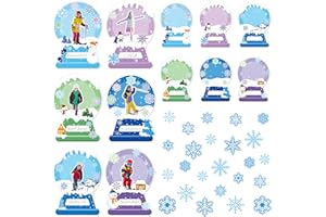 BeYumi Winter Snow Globe Cutouts - 65Pcs Photo Snow Globe Cutouts Set Xmas Name Tag Snow Glass Domes Cutout Snowflake Bulletin Board Decorations Winter School Classroom Party Activities Holiday Decor
