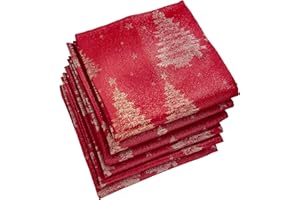 Celebright Christmas Pack of 6 Napkins - Square 17 x 17 Inches (43 x 43 cm) - Ideal Xmas Dinner Table Decorative Settings - Metallic Christmas Tree Embossed Design - Red & Metallic Gold