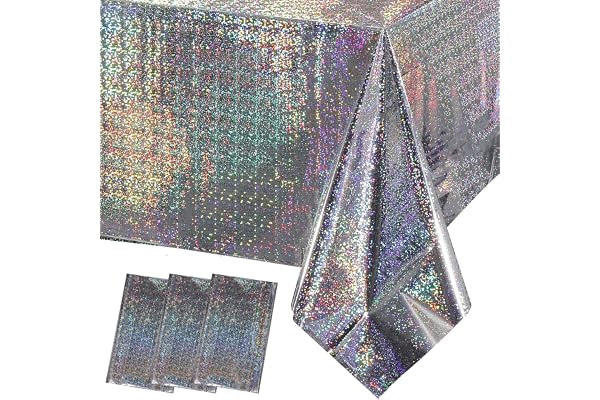 3 st laser holografiska bordsdukar silver rektangulära vattentäta glitter bordsdukar, 137x274 cm laserfolie plast bordsdukar för fest, födelsedag, bröllop, metallisk bordsfolie