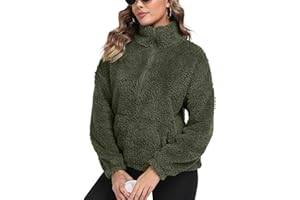 IWOLLENCE Womens Fleece Sweatshirts Sherpa Teddy Fleece Jumper Half Zip Borg Fleece Women Winter Clothes with Kangaroo Pocket Casual Warm Jacket