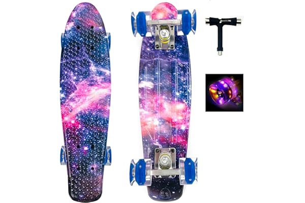 Sumeber Skateboard Enfants,Mini Cruiser 22 Pouces Skateboard avec Light Up Roues Complete Skateboard pour Adultes Enfants débutants Filles garçons Cadeau d'anniversaire