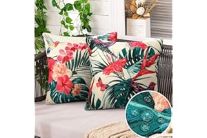 DECORMOMMT Funda Cojin 50x50 CM Exterior Impermeable 2 Piezas Monstera DecorativoVerano Moderno Lino porSalón Jardín Sofá
