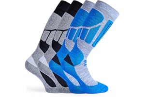 Basic Treasure Lot de 2 paires de chaussettes de ski pour homme et femme, chaudes et longues, rembourrage extra fort