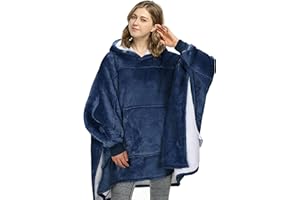 Catalonia Classy Oversize Felpa con Cappuccio Coperta Felpa, Indossabile Sherpa Poncho Coperta, Maglione Indossabile Caldo Super Morbido, Enorme Maglione con Cappuccio Adulto Uomini Donne, Blu Scuro