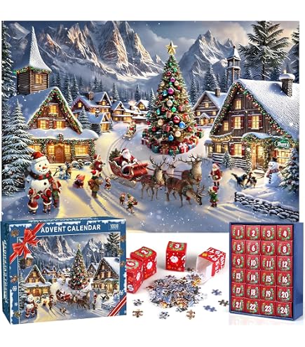 Calendrier De L'Avent Puzzle 2024 - 1008 Pièces, 24 Boîtes, Compte à Rebours Noël, Adulte/enfant