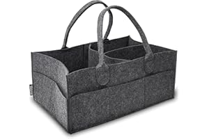 Rubberneck Cesta de fieltro para pañales - Organizador de almacenamiento portátil para bebés, 40 x 26 x 17 cm, Gris Oscuro
