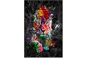 decomonkey - Impression sur Toile Animau Abstrait 60x90 1 Pièce - Tableau Décoration Appartement Cadre en Bois Déco Salon Peinture sur Toile Maison Abstraction aquarelle coloré chats animaux