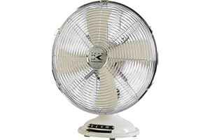 Team Kalorik Retro-Metalltischventilator, Oszillierend, 3 Geschwindigkeitsstufen, Ø 30 cm, 35 W, Creme-Weiß, TKG VT 1021