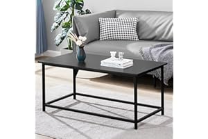 SAYGOER Coffee Table, Living Room Table Sturdy with Metal Frame, Minimalist Rectangular Sofa Table, for Retro Living Room, Office, Home, 100 x 50 x 45 cm, Easy to Assemble, Black