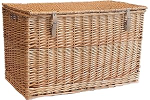 Arthur Cameron - Lightweight Wicker Storage Trunk, Storage Box with Lid & Leather Straps - Woven Chest, Basket, Large Wicker Basket with Lid (Natural, Large)