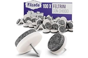 Filzada® 100x Feltro aliante con chiodo - Ø 24 mm (bianco) - Scivoli per mobili professionali/scivoli per sedie in feltro da inchiodare