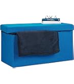 Pouf Contenitore Rettangolare - Cassapanca Con Gambe In Legno, Blu - Foto 4