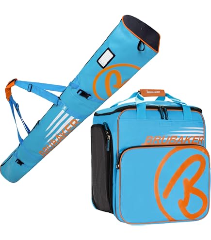 BRUBAKER Série limitée - Sac à Chaussures de Ski 'Super Function 2.0' et Housse à Skis 'Carver Pro 2.0' pour 1 Paire de Skis Bâtons Chaussures Casque - 190