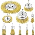 SI FANG 10Pcs Wire Brush Wheel for Drill, 1/4" Shank Steel Wire Wheels & Cup Brushes Set, Heavy Duty Rotary Wire Brush Drill Attachment Kit for Removal Paint, Rust & Corrosion, Stripping