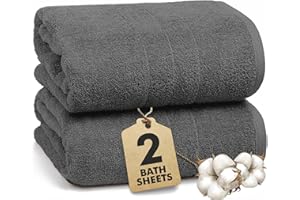 Novo Home Bath Sheets - Extra Large Bathroom Sheet Set – Pack of 2 Jumbo Towels Dark Grey (90x180cm) – 100% Cotton Soft Quick Dry Large Bath Towels for Adults Hotel Spa Bathroom Use