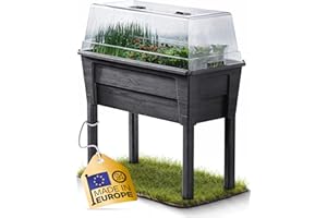 ‎ONDIS24 Ondis24 Garten Hochbeet Blumenkübel Victoria für Balkon, Pflanzkasten mit Gewächshaus, Volumen 50 L, Wasserspeicher, Tröpfchenbewässerung, abnehmbare Füße, Outdoor geeignet (Anthrazit)