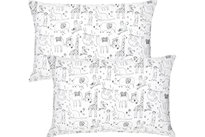 POOCEN Baby Toddler Cot Bed Pillowcases 40cm x 60cm, 2 Pack 100% Soft Cotton Pillow Cover for Boys Girls Bedding, Envelope Style Travel Pillow Case