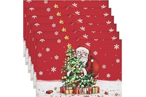 ‎BANCHIF Banchif Tischsets Weihnachten Tischset Ist Mit Weihnachtsstil Motiv Abwaschbar Hitzebeständig PVC Platzsets Tischdeko Weihnachten Platzsets Set of 6 (45 x 30 cm)