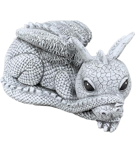 Statue De Dragon En Pierre Reconstituée - Décoration De Jardin - Hauteur 32 Cm - Poids 6 Kg - Finition Vintage