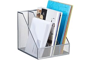 Relaxdays Range-revues, 3 Compartiments, Format A4, Design Maille, HLP 26x24x26 cm, Bureau/télétravail, métal, argenté