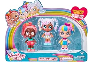 Kindi Kids Minis Rainbow Besties - 3 Collectable Posable Bobble Head Figurines - Marsha Mello, Summer Peaches, Rainbow Kate