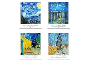 BERKIN ARTS Stampe da Parete Paesaggio Senza Cornice, Set di 4 Poster, Carta artistici di alta qualità Taglia: 20x25 cm, Starry Night Elegante Estetiche Artistico Famoso Dipinto per Bagno Vincent Van Gogh Prints