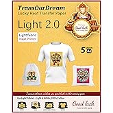 TransOurDream Light 2.0 - Upgraded Iron on Heat Transfer Paper for T Shirts (5 Sheets, A4) Iron-on Transfers Paper for Light 