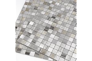 M MOFIT Mosaic Stick on Tiles Kitchen,3D Self-Adhesive Wall Tiles Stickers Metal Panels Square(5pcs,Gray)