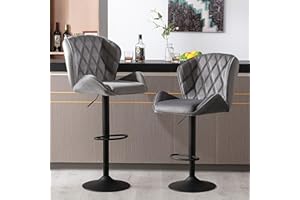 ‎FANTASYLAB Fantasylab 2 Barhocker Tresenhocker, Gute gepolstert, Höhenverstellbar, Drehbar, Höhenverstellbar, 360° Drehbar,mit Rückenlehne und Fußstütze Belastbarkeit 120kg, 2 x Hocker in Dunkelgrau