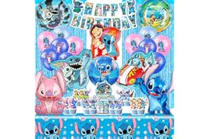 SWOKKTS Decoración Cumpleaños Stich, Globos de Cumpleaños Lilo y Stich, Globos Cumpleaños Niña Niño, Fiesta Stich Cortina y Decoracion Tartas, Globos Stich Cumpleaños (Decoracion Stich)