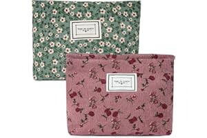 Aucuu Beauty Case da Viaggio, 2 PCS Borsa da Toilette da Viaggio, Borsa per Cosmetici, Pochette Donna Trucchi, Borse Trucco Floreale, Borse Cosmetica in Velluto a Coste, per Donne Ragazze