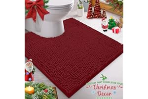 LuxUrux Bath Mat, U-Shape Contoured Rug for Toilet, Super Absorbent, Shaggy, Machine Washable and Dryer Safe (20"x20", Chestnut Brown)