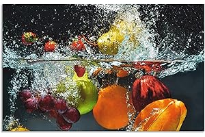 ARTland Spritzschutz Küche aus Alu für Herd Spüle 80x50 cm (BxH) Küchenrückwand mit Motiv Essen Obst Früchte unter Wasser Erbeeren Trauben Orange S6JP