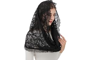 PAMOR Infinity Schleier mit Blumenmuster, Kapelle, Schleier, Kopfbedeckung, Wickel-Stil, lateinische Masse, Spitze, Mantilla