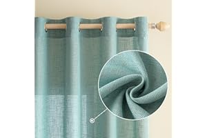 EMEMA Cortinas de Lino Cruzada Visillo Color Puro Translucido Moderno Decoracion Transparente para Ventana Sala Cuarto Dormitorio Comedor Cocina Salón 2 Hojas 140x225cm Turquesa