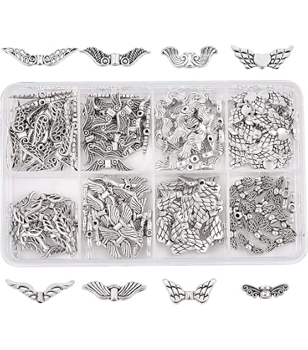 Perlin 20 pezzi ali angeli con cuore di perle di metallo, ali d'angelo, perline 22 mm, distanziatori in metallo, fai da te per bracciali, collane